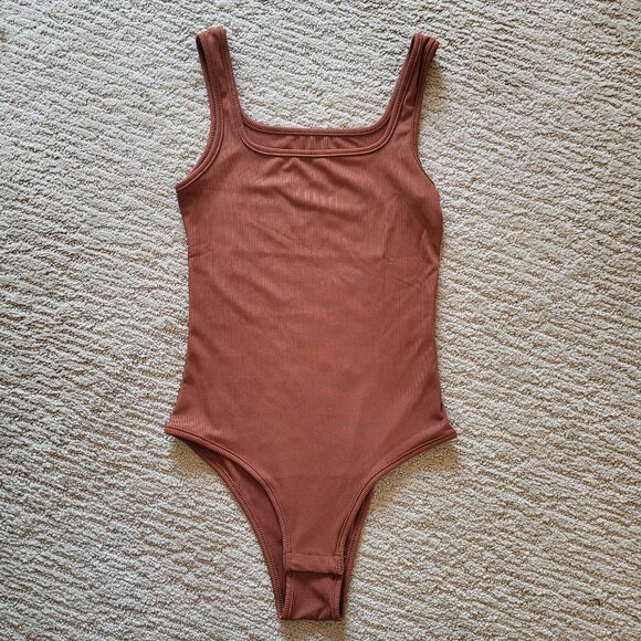 Women’s Square Neck Tank Top Bodysuit – Size XS – Reddish Brown – NWOT - Picture 2 of 8